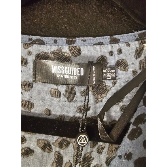 Missguided Maternity Wrap Dress NWT Blue & Black Leopard Long Sleeve Size 4 - Picture 3 of 6
